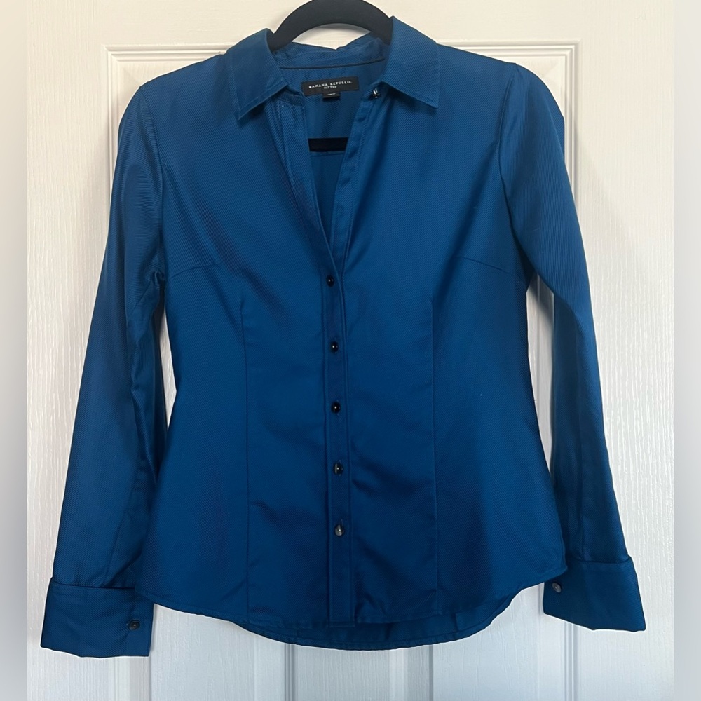 Banana Republic Teal Fitted Button Down Shirt XS $58